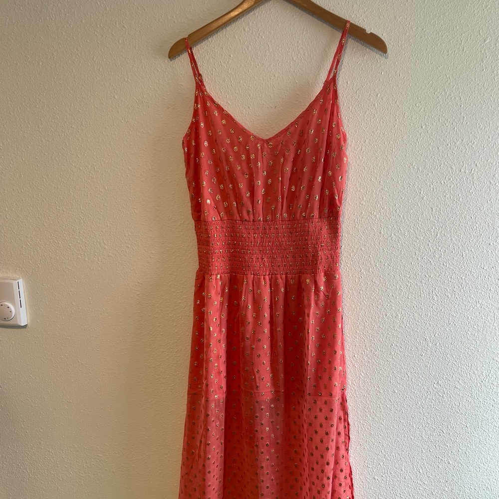 Stunning Coral Spring Maxi dress with sheer bottom size small